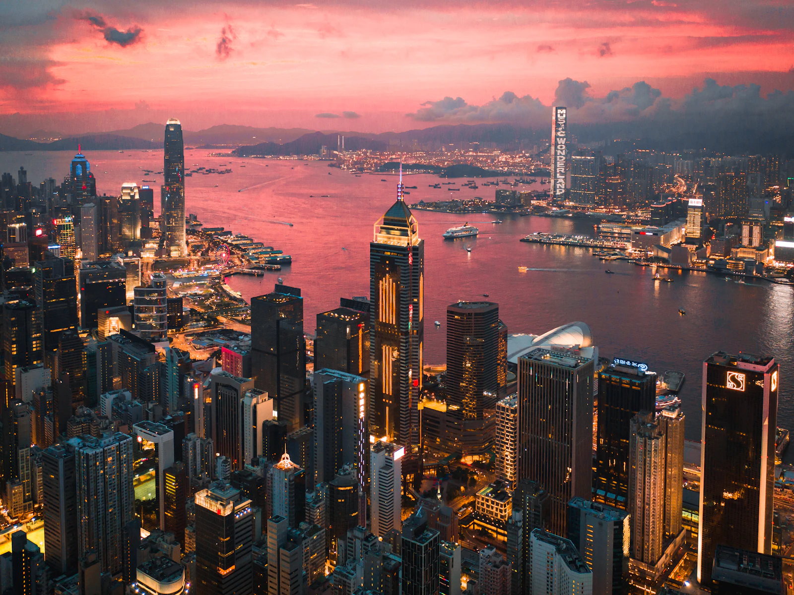 Hong Kong Victoria Harbour at sunset
